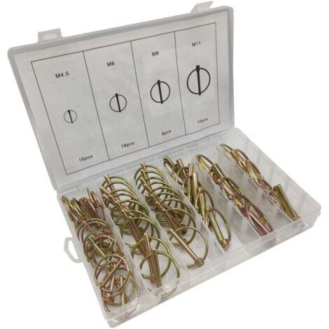50 pièces Goupille de lynch avec anneau pour remorque de tracteur agricole,Assortiment de goupilles clips rond sécurité 4.5-6-8-11 mm Acier Galvanisé (1/4)