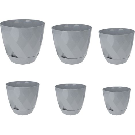 Vaso Da Fiori Piante Rotondo Con Sottobicchiere Integrato Moderno Plastica Lucida Ambiente Esterno e Interno Vaso Decorativo Riserva Acqua Rombi Con Sottovaso Grigio - 1,3 Litri (1/5)