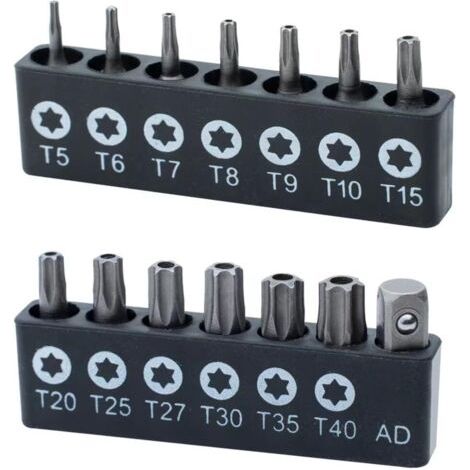 Set mit 14 robusten, sternförmigen Bits aus Chrom-Vanadium-Stahl, T40-Sicherheitsbit, 1/4-Zoll-Sechskantgriff (1/4)