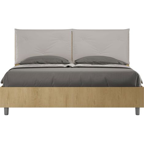 Letto Matrimoniale 160x200 cm Senza Rete Struttura Quercia con Cuscini in Similpelle Egos Appia Tortora