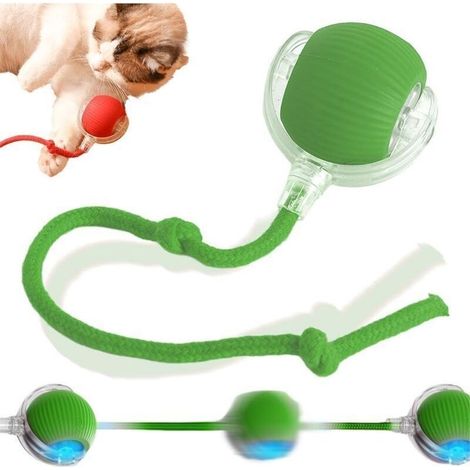 Interaktives Katzenspielzeug, Katzenball, interaktives Katzenspielzeug, 360 Grad drehbares Katzenspielzeug, mit LED-Licht, mit Seil, wiederaufladbar über USB (1/4)