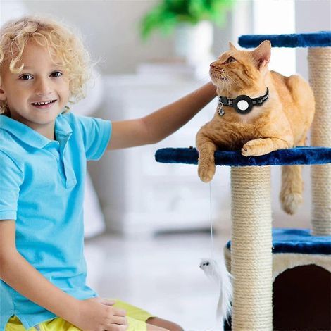 Collier pour chat Airtag réglable avec GPS et réfléchissant, porte-étiquette Airtag, boucle de sécurité à ouverture facile, clochette et pendentif en forme d'arête de poisson. (1/4)
