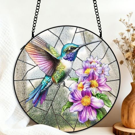 Suspension vitrail colibri attrape-soleil 25 cm décoration fenêtre oiseau lumineux cadeau maman (1/5)