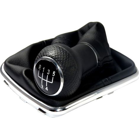 Pommeau et soufflet levier de vitesses compatibiles avec VW Golf 4 e Bora 1997-2006 - 5 vitesses - 12 mm - noir chrome - avec cadre - simili cuir - levier de vitesses manuel - (A253) (1/5)