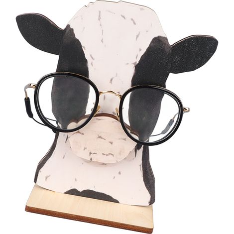 Statue de Tête de Vache avec Lunettes en Bois - Support Décoratif Bureau pour Accessoires et Lunettes (1/5)