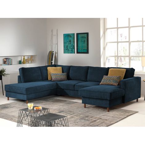 Jake - wohnlandschaft - mit schlaffunktion und bettkasten - 7-sitzer - aus cord - links - schieferblau