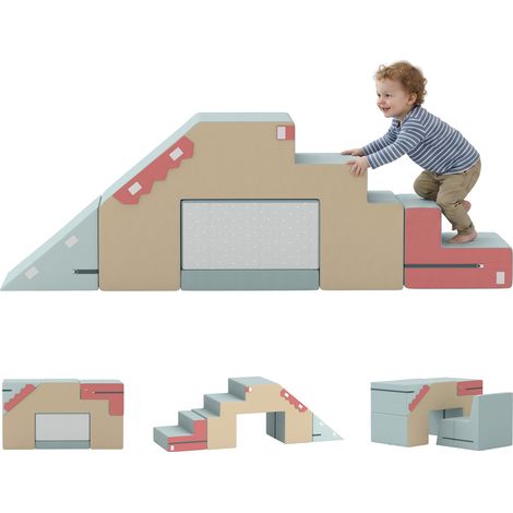 Blocs de Construction en Mousse Parcours de Motricité Bébé Velours Déhoussable Bleu 2 Pièces - PANGIVO (1/5)