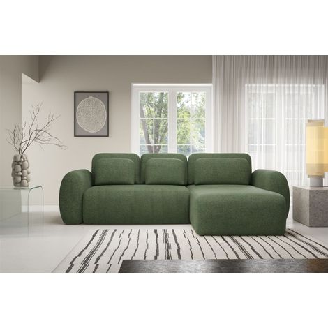 Ecksofa Schlafsofa Sofa GASTON in Stoff Puente Grün Ottomane Rechts (1/5)