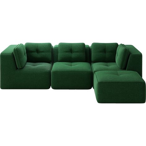 CAIziCanapé d’angle en L sans cadre, canapé d’angle modulaire avec ottomane, canapé modulable en velours côtelé, canapé 3 places en velours côtelé à assise profonde pour le salon, aucun montage requis