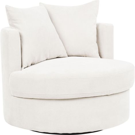 Poltrona moderna Glam con schienale rotondo Base girevole in poliestere con due cuscini Beige chiaro Dalby (1/5)