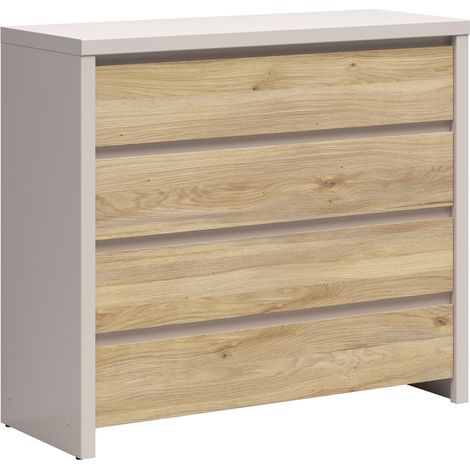 Commode 4 tiroirs meuble de rangement coloris cachemire/Chêne mauvella - Longueur 105 x Profondeur 40,5 x Hauteur 92 cm (1/5)