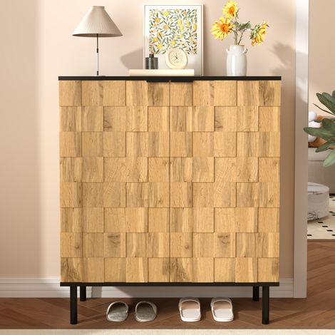 Comanlai - Meuble à Chaussures Motif Mosaïque 2 Portes - Rangement Chaussures Effet Bois avec Étagères Réglables (1/5)