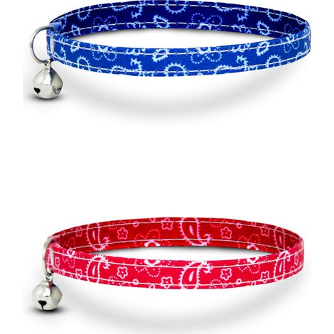 Set 2 Collare Gatto Modello Easy 1 Blu 1 Rosso Estendibile Con Sonaglio (1/3)