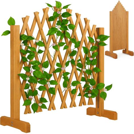 Treillage extensible en bois 180x107 cm marron, support pour plantes grimpantes pliable, brise-vue et clôture décorative pour jardin extérieur (1/5)