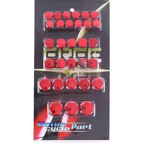 Ensemble de décoration de couvercle de capuchon de boulon d'écrou de vis de moto 30 pièces en plastique galvanisé de haute qualité antirouille ajustement universel pour (Rouge) (1/5)