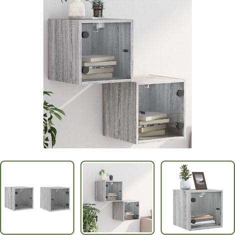 vidaXL Porte vitrée - Tables de chevet et portes vitrées 2pcs sonoma gris 35x37x35cm (1/5)
