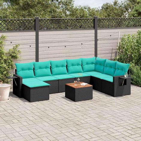 Teenpull – 9-teiliges Gartensofa-Set mit Kissen, schwarzes Polyrattan (1/5)