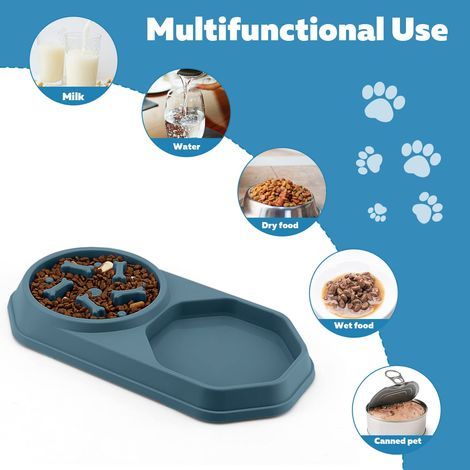 Bol Anti-salutation pour chien/chat, bol à nourriture antidérapant pour chat, bol multifonctionnel pour animaux de compagnie (bleu) (1/5)
