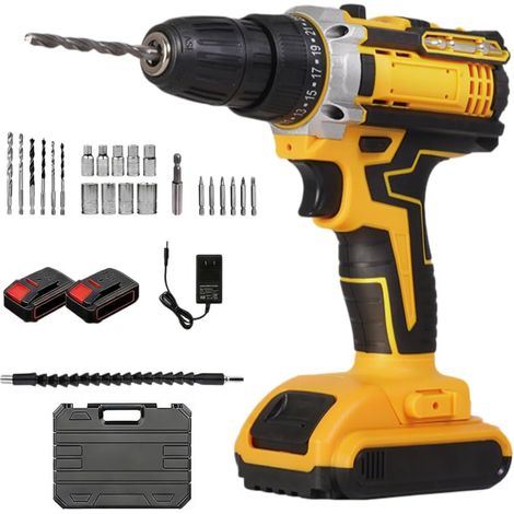 Kit de Perceuse pour la Maison 21V, Forage Électrique de Torque 35N.m avec Réglages, 2 Vitesses, Mandrin sans Clé, Lumière LED, Kit de Bricolage et Réparation à la Maison (1/5)