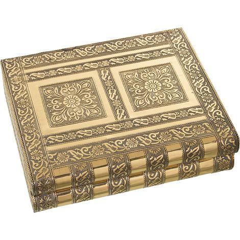 Boîte à bijoux en forme de livre en métal avec miroir en or 27x21x7cm (1/4)