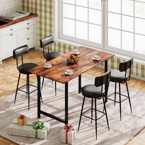 Barhocker 4er Set 38x38x85,5 cm für Küche und Kücheninsel - Industrielle Hochstühle mit Rückenlehne und Fußstütze - Kunstleder und Metall - Schwarz