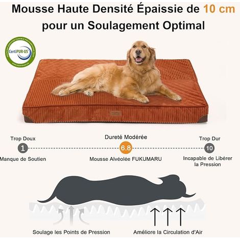Panier pour Chien, Panier en Peluche Velours Côtelé avec Housse Lavable, Lit Imperméable, Mousse de Support, Tapis avec Fond Anti-Dérapant, Orange (1/4)
