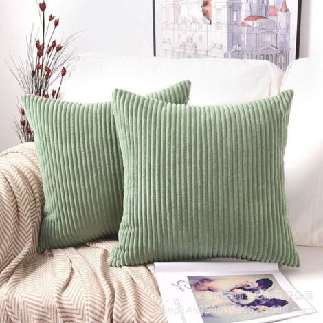 Set of 2 decorative cushion covers, corduroy, green striped, 45x45 cm, for sofa, living room, bedroom. (1/5)