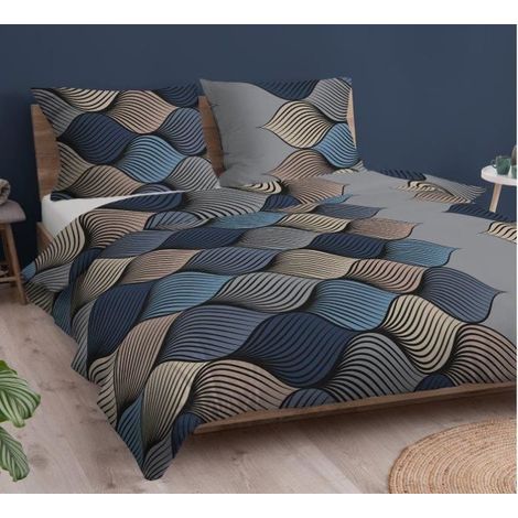 Baumwollbettwäsche 160x200 grau blau beige Borten (1/3)