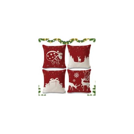 FLITI 4 Weihnachtskissenbezüge 45x45 cm, festliche Kissenbezüge aus Leinen-Baumwolle, kreative Heimdekoration für Sofa und Sessel, ideales Weihnachtsgeschenk (1/5)