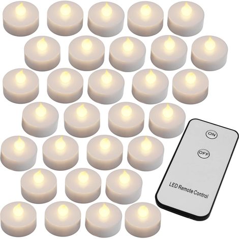 MONZANA® 30 Pcs LED Tea light Candles with Batteries and Remote Control  300 Hour Electric Warm White Flickering Flame Effect  3.7cm Round Flameless Realistic Tea Lights