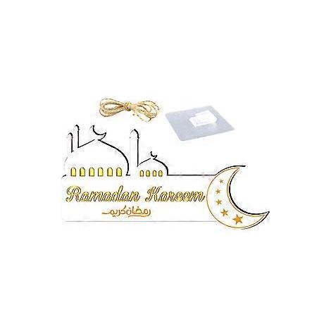 Panneau en bois à suspendre Ramadan Kareem, panneau de bienvenue pour porte d'entrée, décoration Eid Ramadan (blanc)