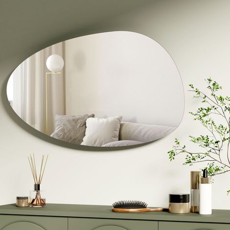 S'AFIELINA Wandspiegel asymmetrisch 85×50cm ohne Rahmen Deckospiegel Badspiegel für Wohnzimmer, Badezimmer und Schlafzimmer