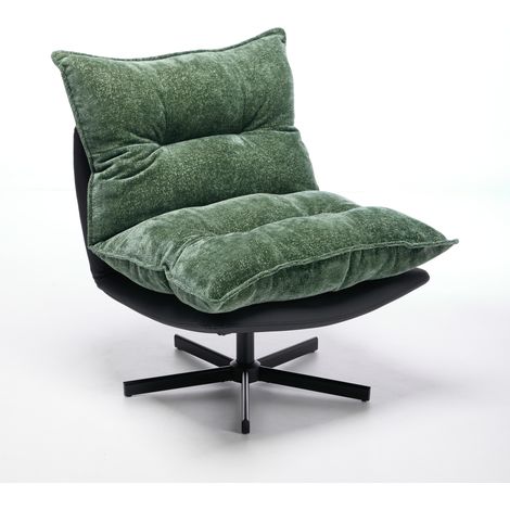 Fauteuil relax pivotant 360° avec dossier 3 positions, revêtement tissu vert foncé, effet cuir anti-griffures et base métal noir pour salon, bureau ou coin lecture – CHICFURN (1/5)