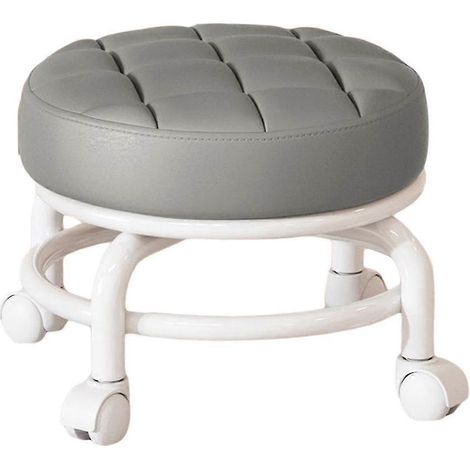 Tabouret roulant pivotant à 360° - Tabouret d'intérieur - Tabouret mobile silencieux avec poulie - Roulettes pivotantes universelles - Gris (1/5)