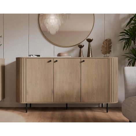 AX LIVING Kommode Halay Eiche Cremona, 3 Türen Moderne Rillenstruktur 164,6 cm, mit runden Kanten