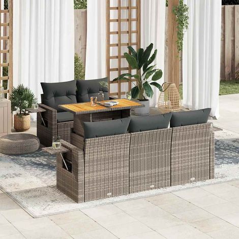Set de muebles de jardín 6 pzas y cojines ratán sintético gris vidaXL (1/5)