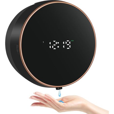 Distributeur de Savon Automatique - Fixation Murale - avec capteur No Touch - Distributeur de Savon électrique en Plastique - pour Salle de Bain, Cuisine, Bureau - Noir (1/5)