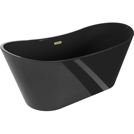 Mexen Montana freistehende Badewanne 170 x 80 cm, schwarz, Überlauf in gebürstetem Gold - 52011708070-55 (1/5)