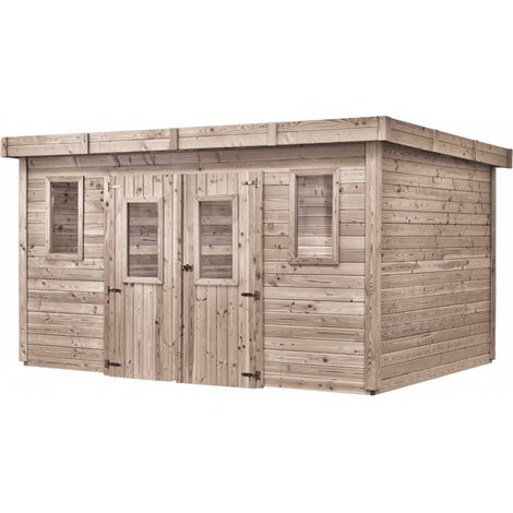 Caseta de jardín de madera tratada térmicamente, 384 x 284 cm – Espesor de pared 26 mm – Techo de acero galvanizado – Ventanas acrílicas – THX.4030.0T Foresta