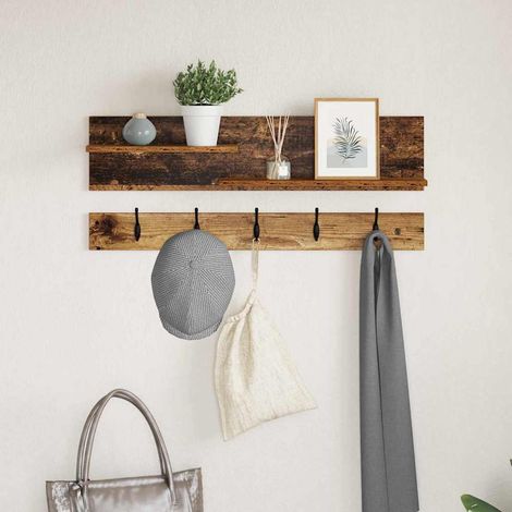 Perchero de pared con estante Madera vieja 90 x 15 x 36 cm