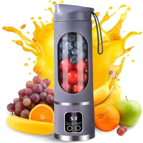 KLVGTIFS PU - Mixeur Smoothie Portable, 450 ML Blender Portable Smoothie, Rechargeable Mini Blender smoothie, avec 12 Lames, Écran LED,Violet (1/5)