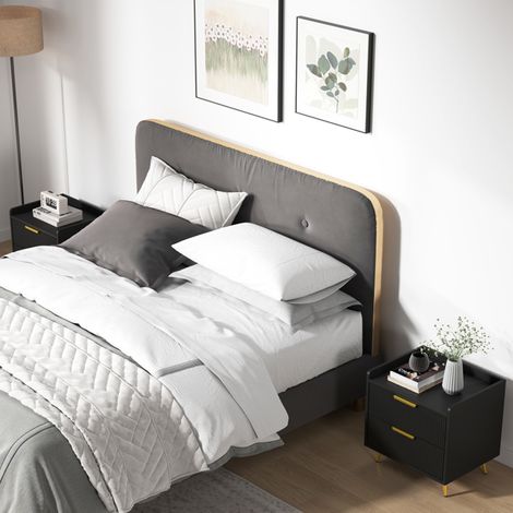 Stylish Black Nightstands with Anti-Tipping Straps, Ample Storage, Durable MDF & Metal Legs, Easy Assembly, 40kg Load Capacity