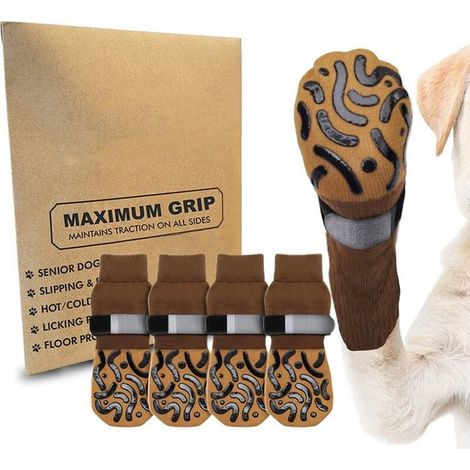 Calzini antiscivolo per cani, 2 paia, regolabili, protezione per zampe su entrambi i lati, per cani di piccola e media taglia, colore: marrone caffè, taglia XL (8,6 x (1/5)