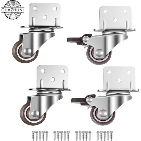 VURAHOME - Lot de 4 roulettes pivotantes pour meubles et pots de fleurs avec frein - plaque de montage en L, 25 mm Guazhuni (1/5)