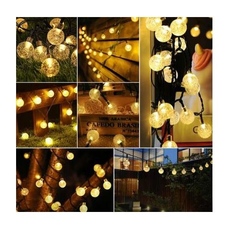 Guirlande Lumineuse Solaire Extérieure, 7M 50 LED Guirlande Lumineuse Solaire Extérieure Boule de Cristal Étanche 8 Modes Lumières Intérieures pour Jardin Patio Arbre Fête de Mariage (Lumière Chaude) 