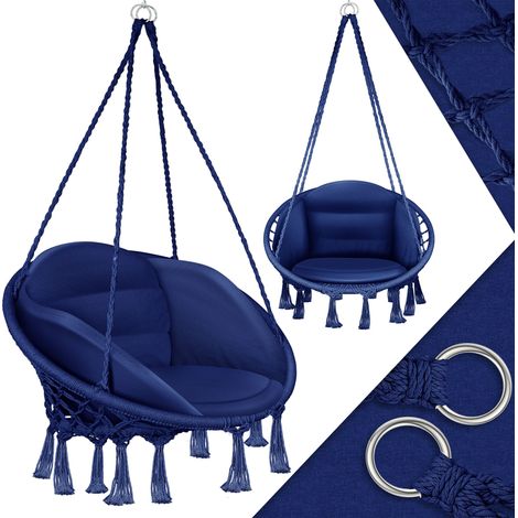 KESSER® Hängesessel mit Kissen - Chill Hängestuhl zum Aufhängen für Erwachsene & Kinder Hängematte bis 150 kg Hängesitz Aufhängung Indoor & Outdoor   Navyblau (1/5)