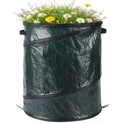 Garden Garbage Bags and Garbage Bin Camping Collapsible Heavy Duty Pop Up Bag with Handles Reusable for Leaves, Garbage, Toys, Hiking, Picnic, Lawn Care, Green, 130L (1/5)