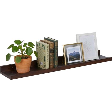 Étagère Murale 5 x 100 x 15 cm, Noyer, étagère Flottante pour Cadres et déco, Brun foncé (1/5)