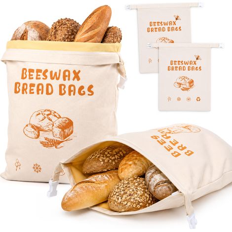 Sacs à pain réutilisables en cire d'abeille (lot de 2), sacs en cire d'abeille pour pain au levain/pain maison, pour le rangement du pain, les fruits et les légumes, Modèle 2 (1/5)