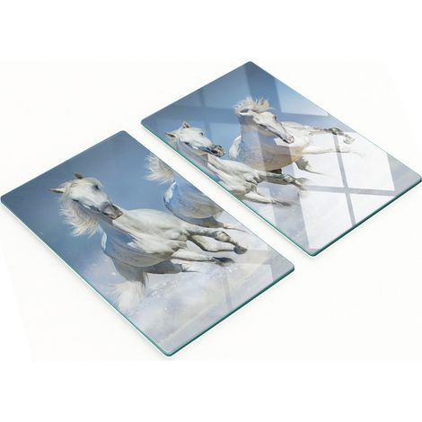 Tablas decorativas de cristal para cortar y servir con dise帽o de caballos al galope, 2x30x52 cm.